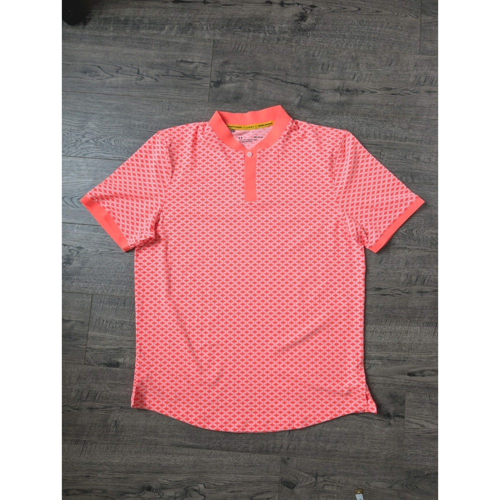 Under Armour Steph Curry Greater Than Polo Golf Shirt Mens Henley Neon Orange M